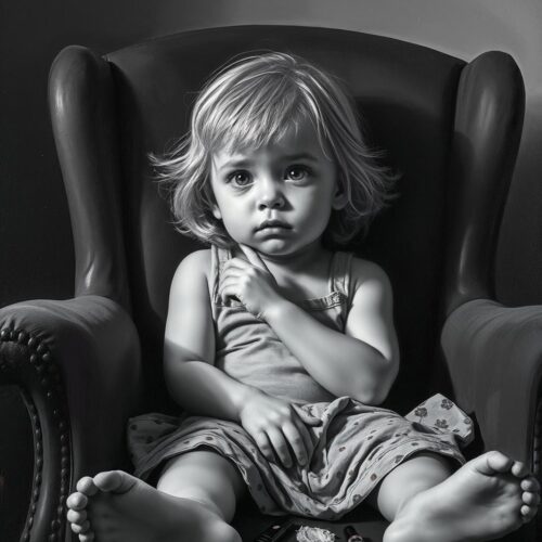 Innocence Interrupted – Hyperrealistic Black and White Portrait Poster picture