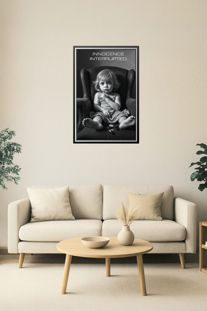 Innocence Interrupted – Hyperrealistic Black and White Portrait Poster picture