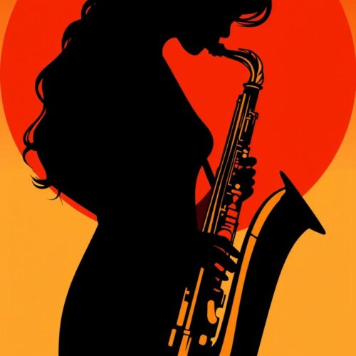 Modern Retro Saxophone Woman Poster – Minimalist Jazz Vector Art Print picture