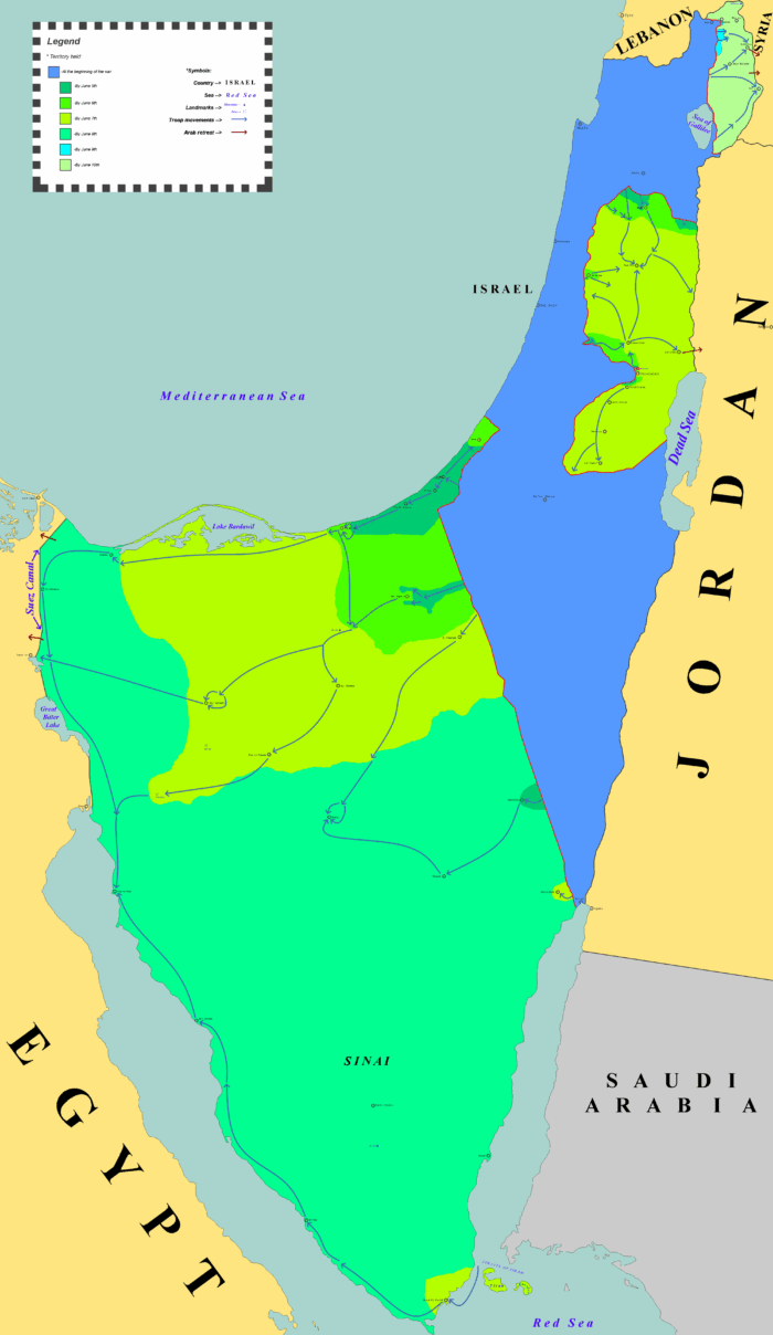 24x41in Poster Israelis gains in the six day war. Sinai Peninsula during the 6 days war Map