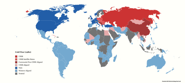 53x24in Poster World Map of the Cold War in 1980