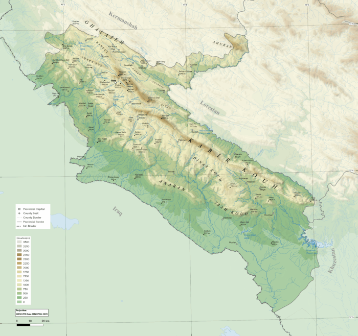 25x24in Poster Topographic Map of Ilam Province