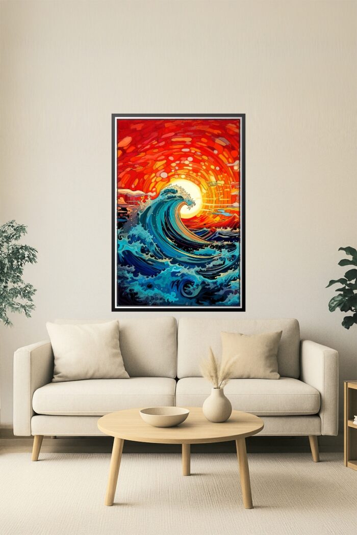 Psychedelic Ocean Wave Poster – Vibrant Sunset Art Style picture