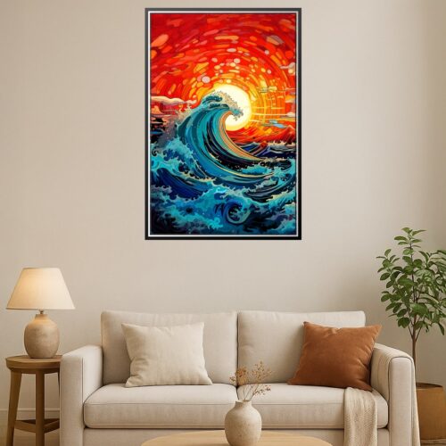 Psychedelic Ocean Wave Poster – Vibrant Sunset Art Style picture