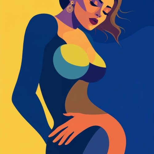 Cubist Pop Art Print - Woman in Blue Dress picture