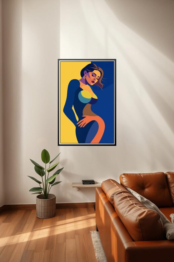Cubist Pop Art Print - Woman in Blue Dress picture