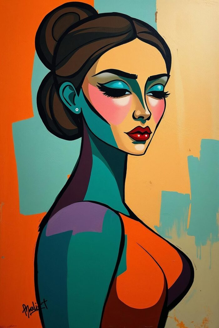 Pop Art Abstract Female Portrait Poster – Bold Colors & Modern Expression picture