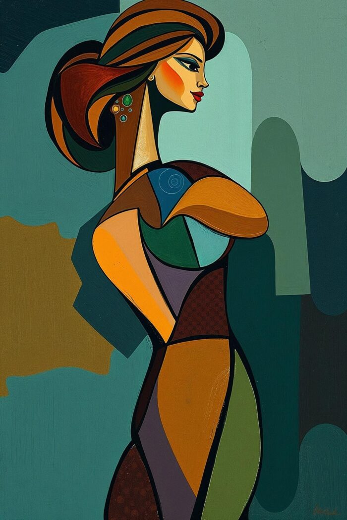 Cubist Abstract Female Portrait Poster – Modern Geometric Expression picture