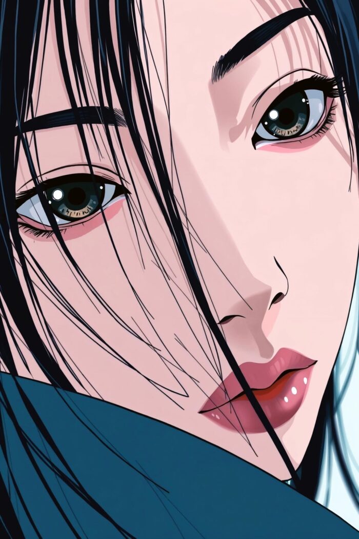 Anime Close-Up Female Portrait Poster – Emotional Expression in Modern Style picture
