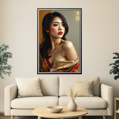 Realism Style Oriental Female Portrait Poster – Elegant and Expressive Art picture