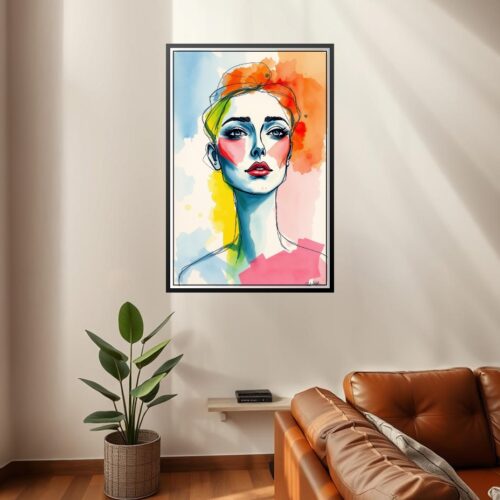 Watercolor Abstract Female Portrait Poster – Modern Expressionist Art picture