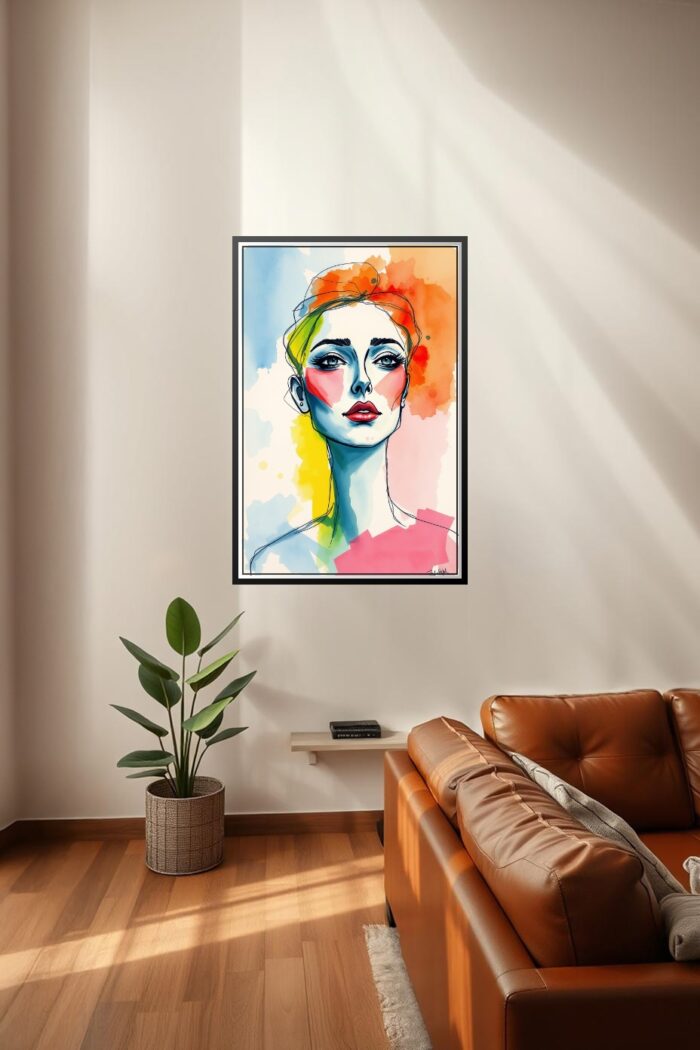 Watercolor Abstract Female Portrait Poster – Modern Expressionist Art picture