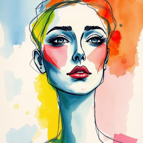 Watercolor Abstract Female Portrait Poster – Modern Expressionist Art picture