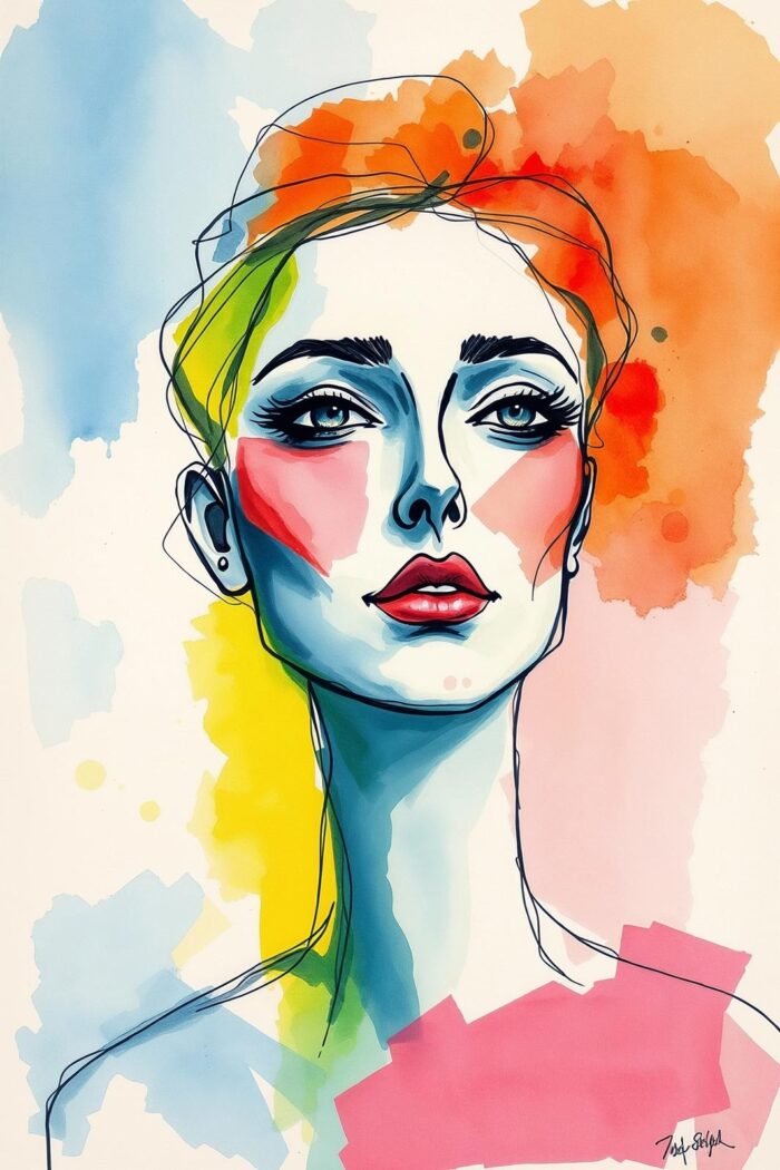 Watercolor Abstract Female Portrait Poster – Modern Expressionist Art picture