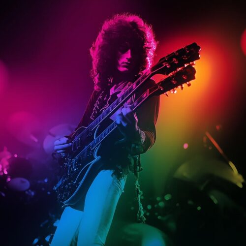 Jimmy Page Psychedelic Rock Poster – Neon Stage Lights Music Art picture