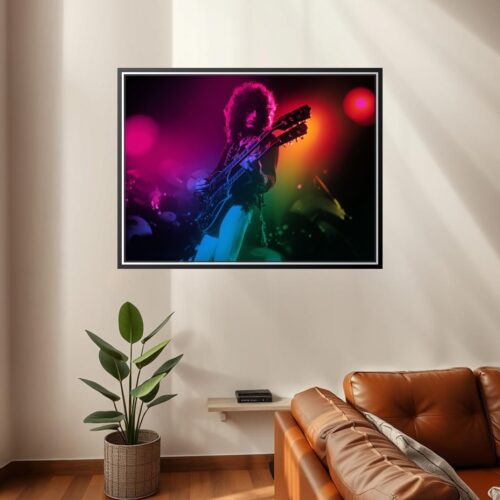 Jimmy Page Psychedelic Rock Poster – Neon Stage Lights Music Art picture