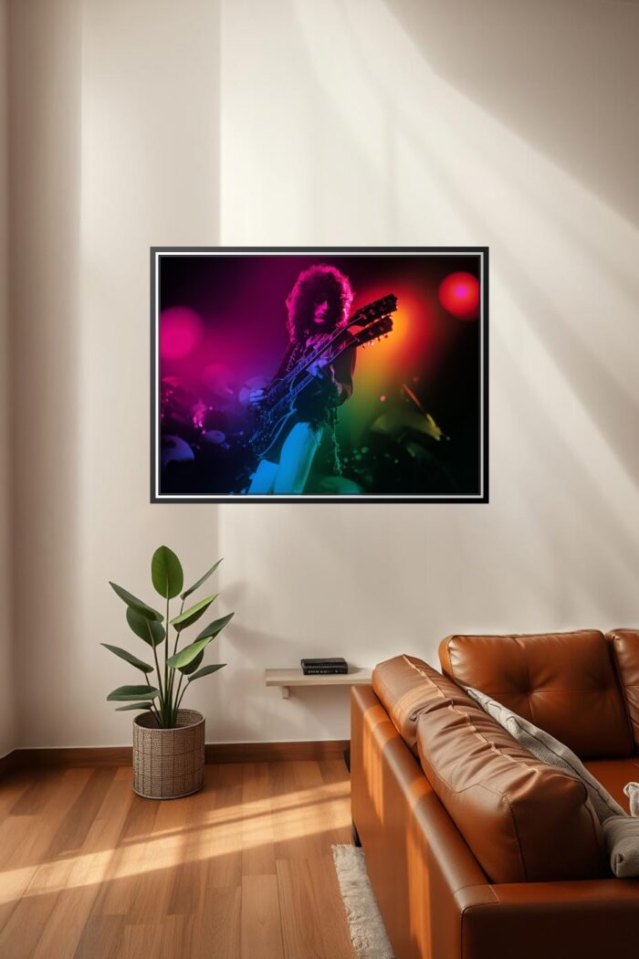 Jimmy Page Psychedelic Rock Poster – Neon Stage Lights Music Art picture