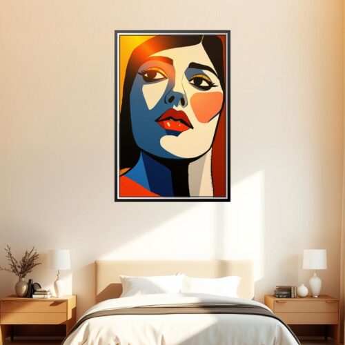 Pop Art Female Portrait Poster – Bold Modern Expression in Warm Tones picture