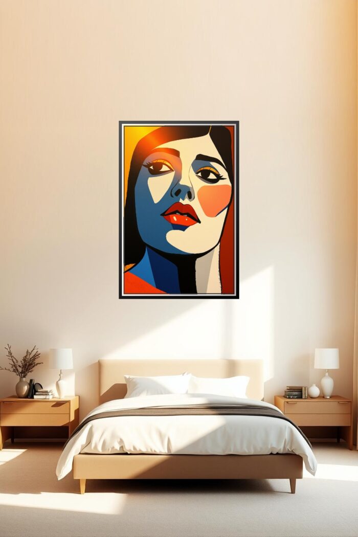 Pop Art Female Portrait Poster – Bold Modern Expression in Warm Tones picture