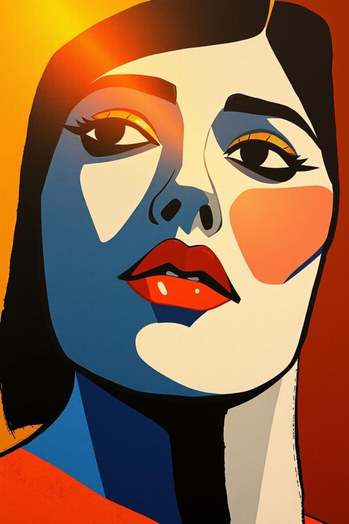 Pop Art Female Portrait Poster – Bold Modern Expression in Warm Tones picture