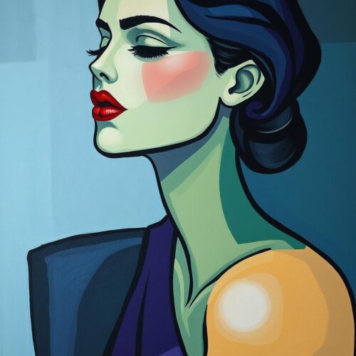 Modern Cubist Pop Art Portrait Poster – Elegant Woman with Bold Colors picture