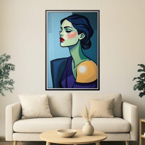 Modern Cubist Pop Art Portrait Poster – Elegant Woman with Bold Colors picture