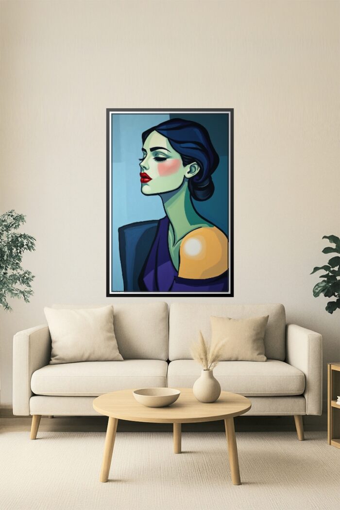 Modern Cubist Pop Art Portrait Poster – Elegant Woman with Bold Colors picture