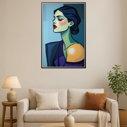 Modern Cubist Pop Art Portrait Poster – Elegant Woman with Bold Colors picture