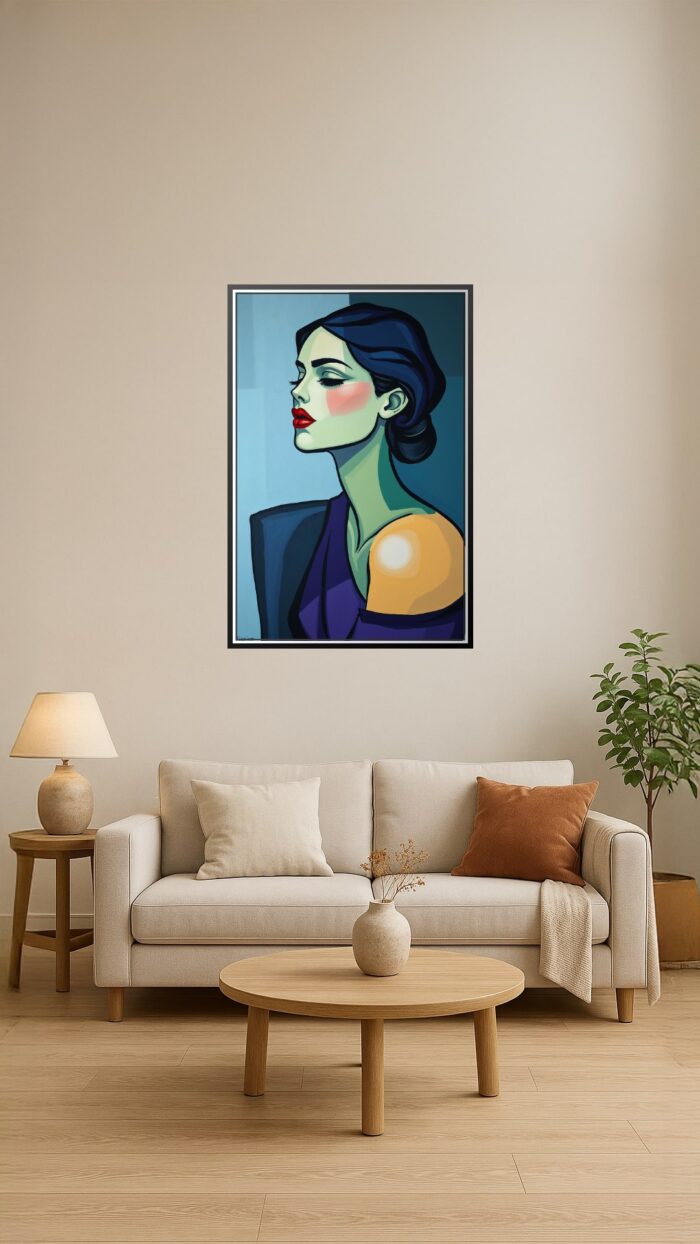 Modern Cubist Pop Art Portrait Poster – Elegant Woman with Bold Colors picture