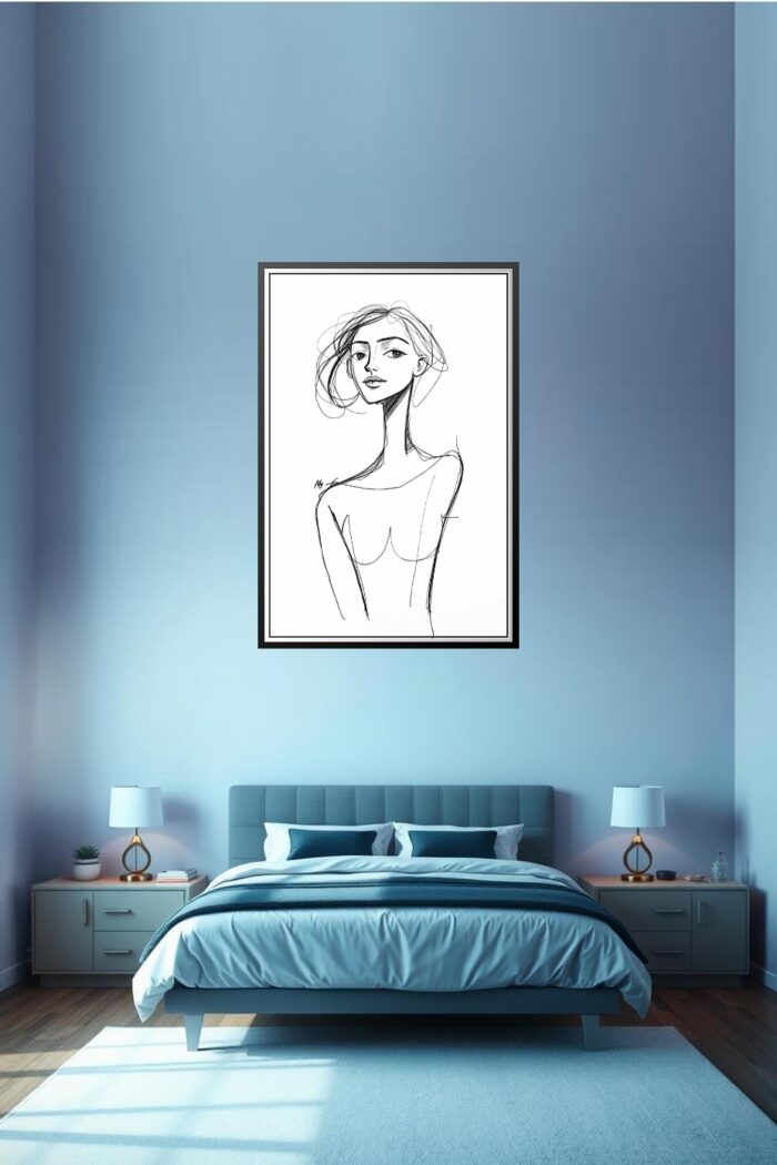 Minimalist Line Art Female Poster – Elegant Pencil Sketch Portrait picture