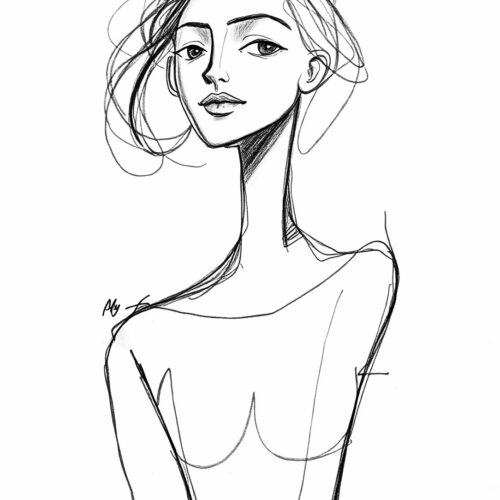Minimalist Line Art Female Poster – Elegant Pencil Sketch Portrait picture