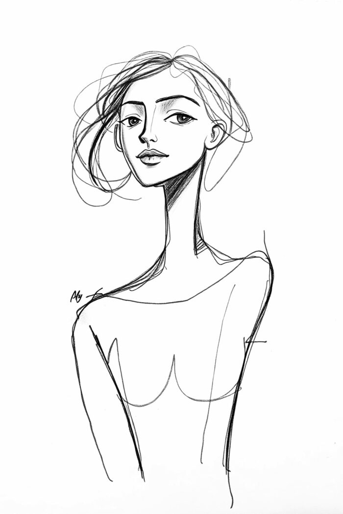 Minimalist Line Art Female Poster – Elegant Pencil Sketch Portrait picture