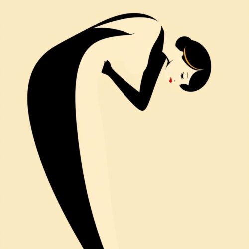 Art Deco Minimalist Woman Poster – Elegant Black Silhouette on Beige picture