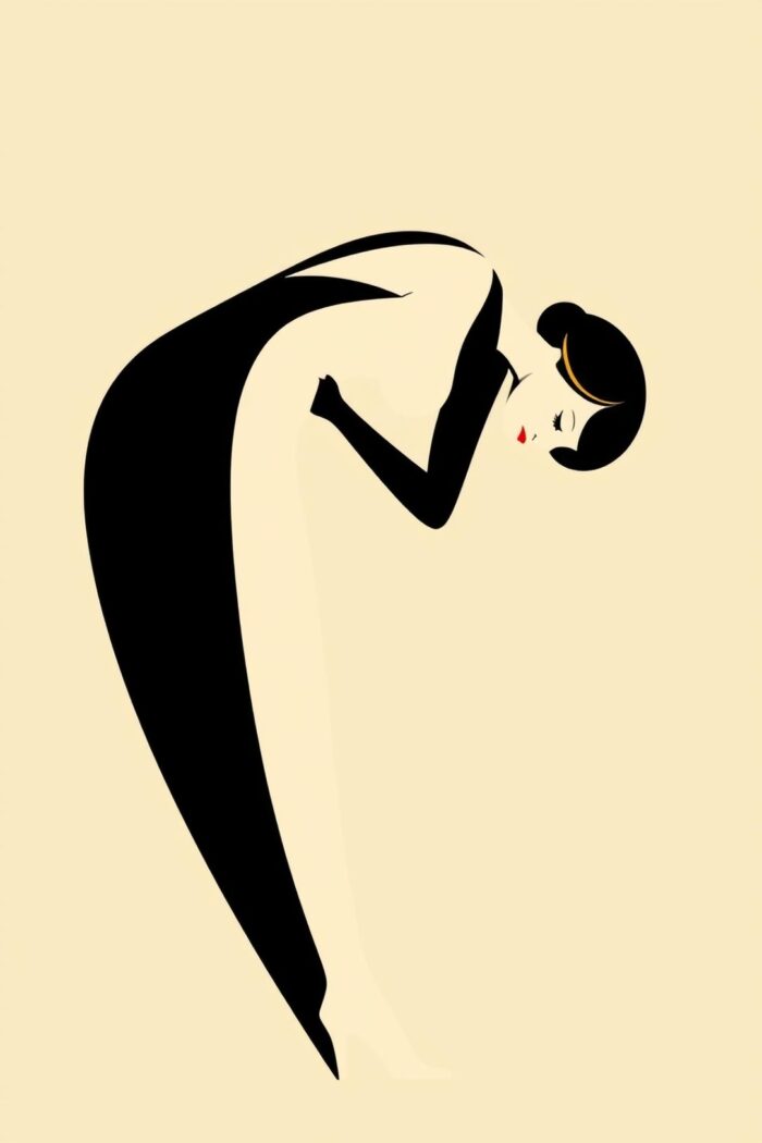 Art Deco Minimalist Woman Poster – Elegant Black Silhouette on Beige picture