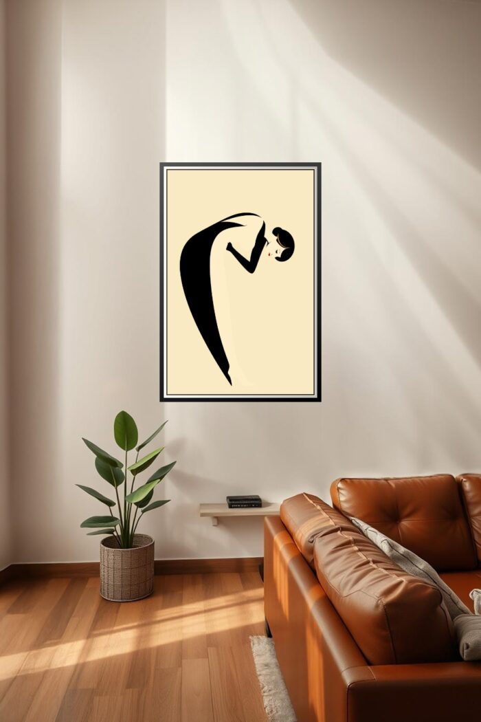 Art Deco Minimalist Woman Poster – Elegant Black Silhouette on Beige picture