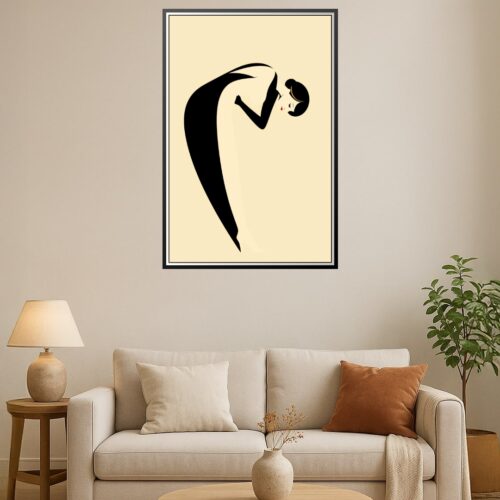 Art Deco Minimalist Woman Poster – Elegant Black Silhouette on Beige picture