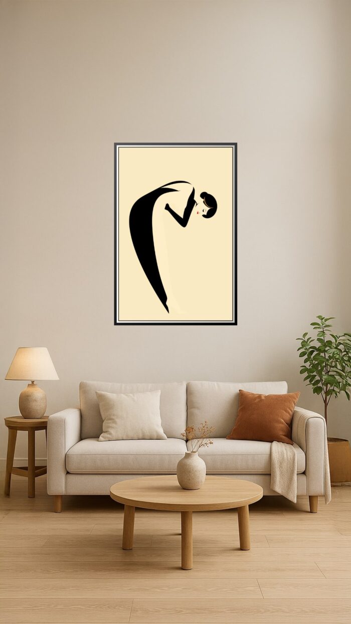 Art Deco Minimalist Woman Poster – Elegant Black Silhouette on Beige picture