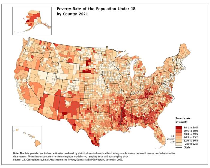 U.S. County Map – Poverty Rate of the Population Under 18 (2021) picture