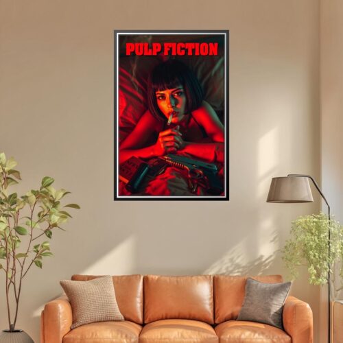 Pulp Fiction Inspired Noir Poster – Femme Fatale with Cigarette and Gun picture