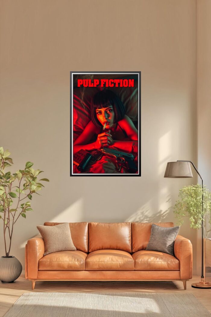 Pulp Fiction Inspired Noir Poster – Femme Fatale with Cigarette and Gun picture