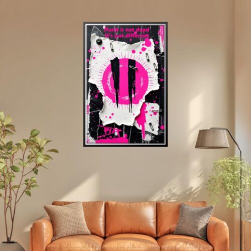 Punk is Not Dead Poster – Modern Graffiti Street Art in Pink & Black picture