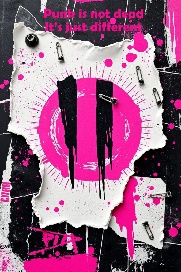 Punk is Not Dead Poster – Modern Graffiti Street Art in Pink & Black picture