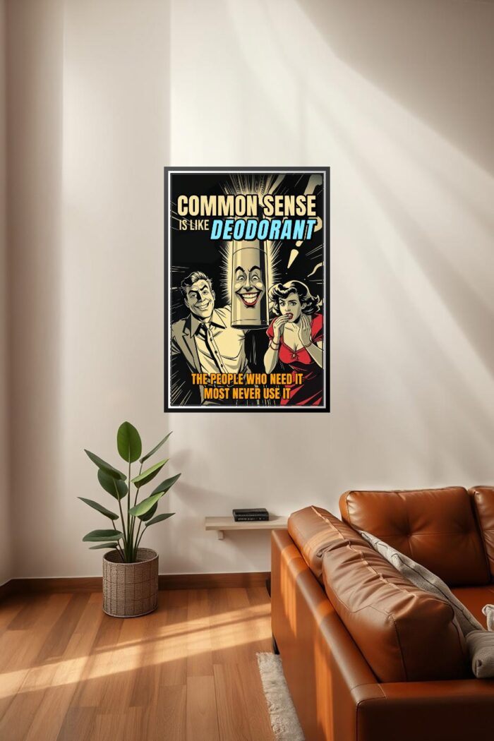 Funny Retro Comic Poster – Common Sense is Like Deodorant picture