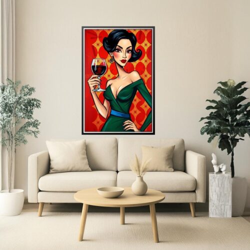 Pop Art Woman with Wine Poster – Bold Retro Glamour Wall Art picture