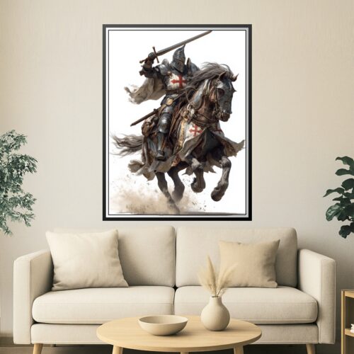 Medieval Crusader Knight on Horseback – Epic Fantasy Art Poster picture