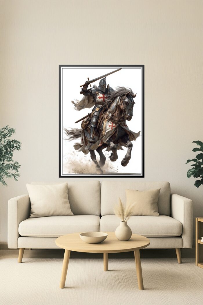 Medieval Crusader Knight on Horseback – Epic Fantasy Art Poster picture