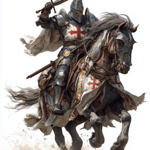 Medieval Crusader Knight on Horseback – Epic Fantasy Art Poster picture
