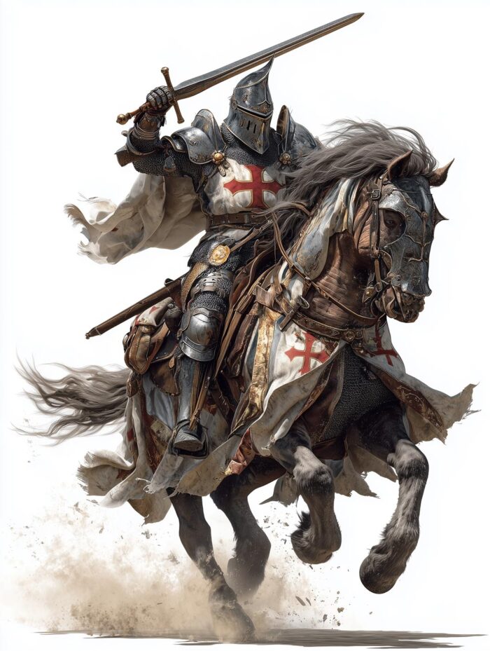 Medieval Crusader Knight on Horseback – Epic Fantasy Art Poster picture