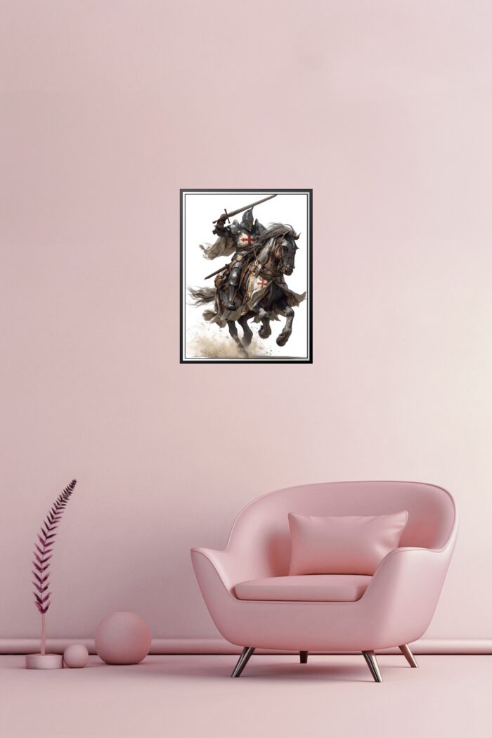 Medieval Crusader Knight on Horseback – Epic Fantasy Art Poster picture
