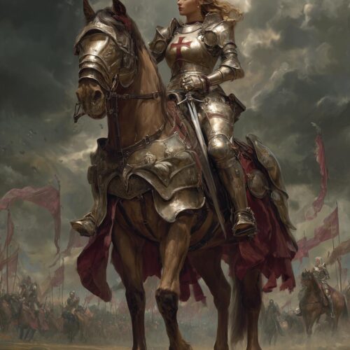 Medieval Knight Woman on Horseback - Epic Fantasy Art Style Poster picture